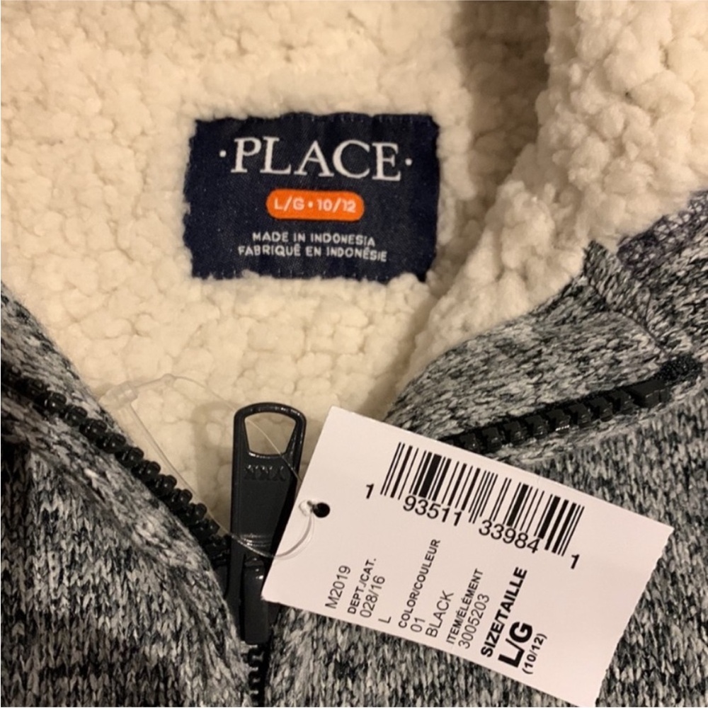 NWT Boy’s Children’s Place Grey Speckled Sherpa Full Zip Hoodie - size L (10/12) - Picture 3 of 14